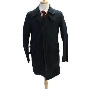 Spurr Men Trench Coat Dark Blue Button Collared Size L